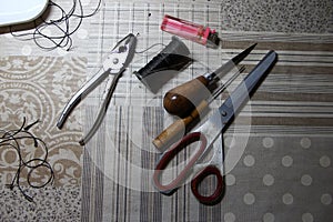 Shoemaker crafting tools set on a table