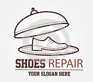 Shoemaker logo template. Shoe repair vector design. Ð¡oncept for workshop repair or restoration of leather goods.