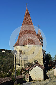 The Shoemakers` Tower in Sighisoara, Romania.