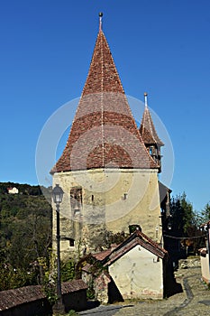 The Shoemakers` Tower in Sighisoara, Romania. photo