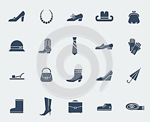Shoes and accessories icons isolated on white