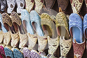 Shoes in arabian style, market of Dubai