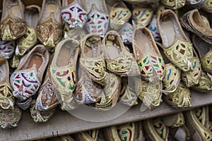 Shoes in arabian style, market of Dubai