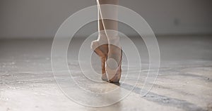 Shoes, ballerina and legs in performance, dance or professional moving in competition. Ballet, woman and pointe of