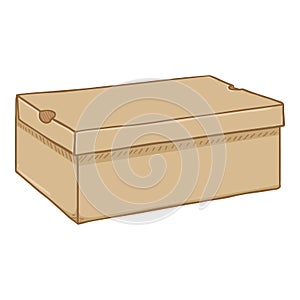 Shoes Box. Cartoon Closed Brown Cardboard Shoebox