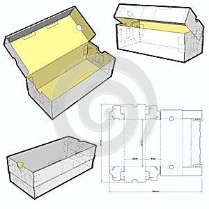 Shoes Cardboard Box Internal measurement 27.3x12.3+8.7cm and Die-cut Pattern
