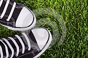Shoes closeup on green grass