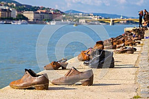 Shoes on the Danube Bank near Parlament.  Memorial of the victims of the Holocaust, Budapest, Hungary