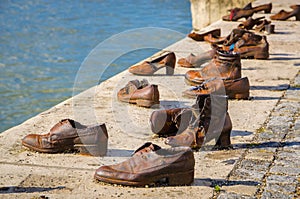 Shoes on the Danube Bank near Parlament.  Memorial of the victims of the Holocaust, Budapest, Hungary