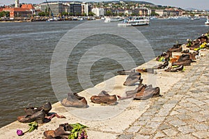 `Shoes on the Danube Embankment` is a monument to the Holocaust of the Jews during the Second World War. Budapest. Hungary. April