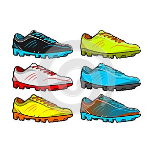 Shoes football with color set vector left right