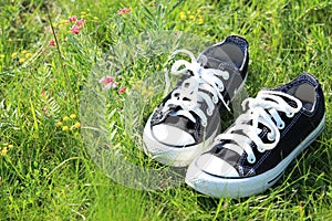 Shoes on green grass