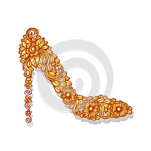 Shoes on a high heel decorated with floral.