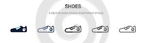 Shoes icon in filled, thin line, outline and stroke style. Vector illustration of two colored and black shoes vector icons designs