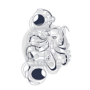 Astronaut octopus inking illustration photo