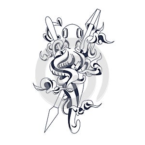 Octopus fighter inking illustration photo