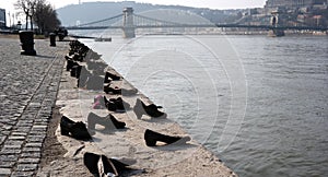 Shoes mamorial and Chain bridge in Budapest