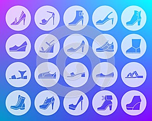 Shoes shape carved flat icons vector set