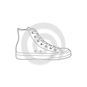 Shoes sneaker outline drawing vector, shoes sneaker in a sketch style, trainers template outline, vector Illustration.