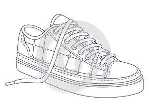 Shoes sneakers trendy line vector illustration. Fashion concept of women\'s sports shoes with laces. Editable stroke