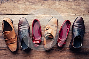 Shoes various styles  on a wooden floor - lifestyles