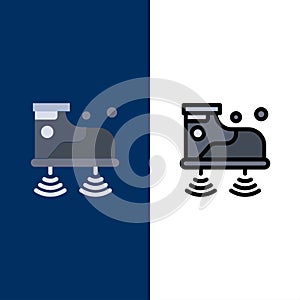 Shoes, Wifi, Service, Technology  Icons. Flat and Line Filled Icon Set Vector Blue Background
