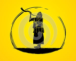 Shofar blowing graphic vector.