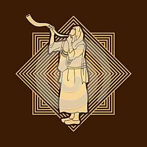 Shofar blowing graphic vector.