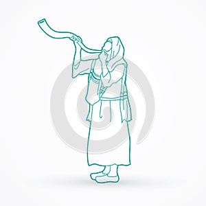 Shofar blowing graphic vector.
