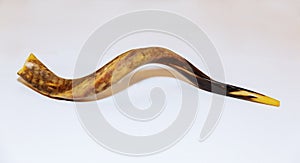 Shofar a tallit on white background - rosh hashanah jewesh holiday concept photo