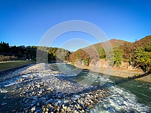 Shogawa River in autumn at Shirakawago village