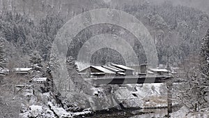 Shogawa river and historic Japanese village Shirakawa-go at winter.