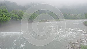 Shogawa river near Shirakawa-go village in rainy day