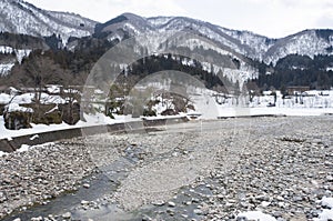 Shogawa river valley in Shirakawa-go Historic Village of Japan.