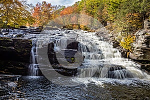 Shohola Falls in the Poconos, PA, looks amazing with beautiful fall foliage and lots of graceful cascades