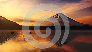 Shoji lake with Mt. Fuji at sunrise