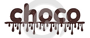 Shoko lettering on a white background with melting chocolate. Vector illustration for website, print, poster