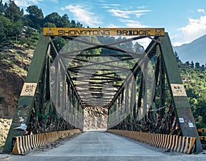 Shongtong Bridge spans the Satluj river in Kinnaur, Himachal Pradesh,
