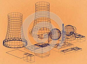 Nuclear Power Plant - Nuclear Reactor - Retro Architect Blueprint