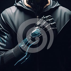 shoot of a person with futuristic robotic cybernetic enhancements