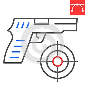 Shooter game color line icon, video games and gun, shooting target sign vector graphics, editable stroke linear icon