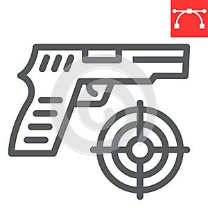 Shooter game line icon, video games and gun, shooting target sign vector graphics, editable stroke linear icon, eps 10.