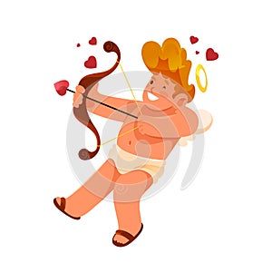 Shooting baby angel or cupid, vector image or clipart.