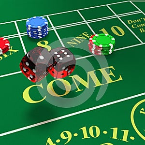 Shooting craps with bets on table