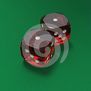 Shooting craps or dice on green felt background