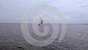 Shooting from a drone . A sailing boat . Holland