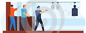 Shooting gallery for policeman vector illustration. Shooting practice in police, shootinggallery. Aiming targets.