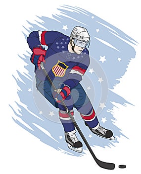 Shooting hockey player illustration