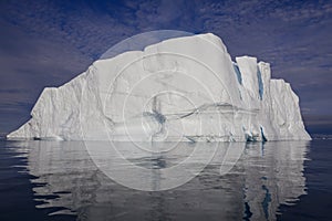 Shooting of ices at a short distance. An iceberg surface with thawing traces.