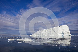 Shooting of ices at a short distance. An iceberg surface with thawing traces.